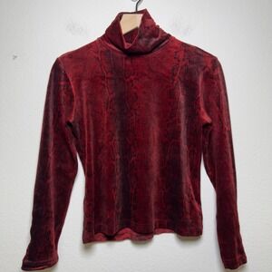 Sno Skins Women Top S Red Snakeskin Velvet Mock Neck Long Sleeve Indie Grunge